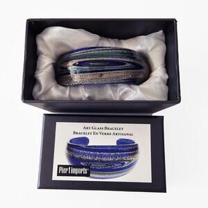 Blue and Gold Art Glass Bracelet Cuff by Pier 1 Imports